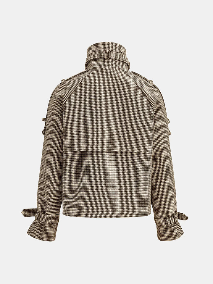 Beatrice - Women’s Cropped Houndstooth Jacket with Stand Collar