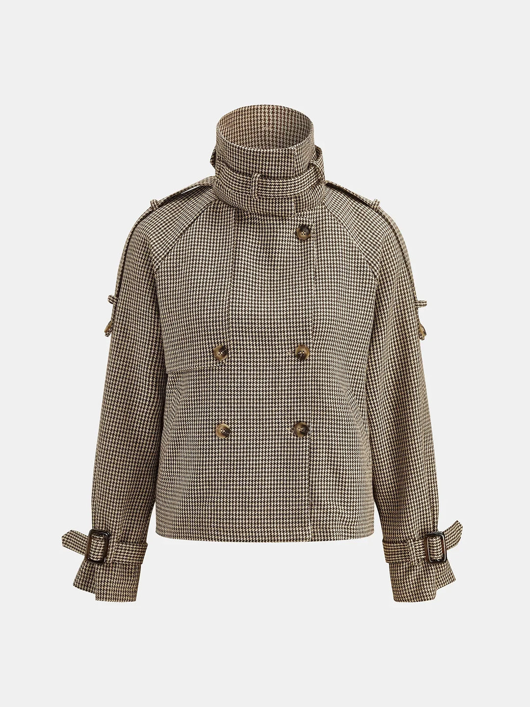 Beatrice - Women’s Cropped Houndstooth Jacket with Stand Collar