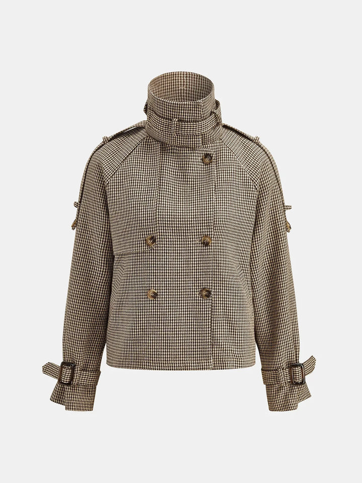 Beatrice - Women’s Cropped Houndstooth Jacket with Stand Collar