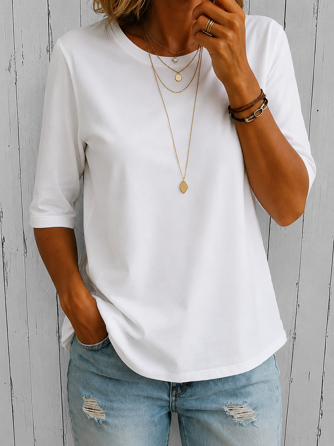 Elvira - Women’s Relaxed-Fit T-Shirt with Longer Half Sleeves