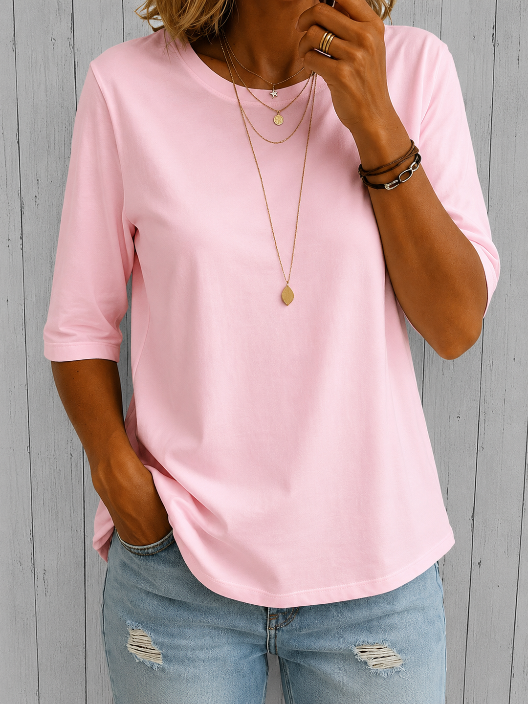 Elvira - Women’s Relaxed-Fit T-Shirt with Longer Half Sleeves