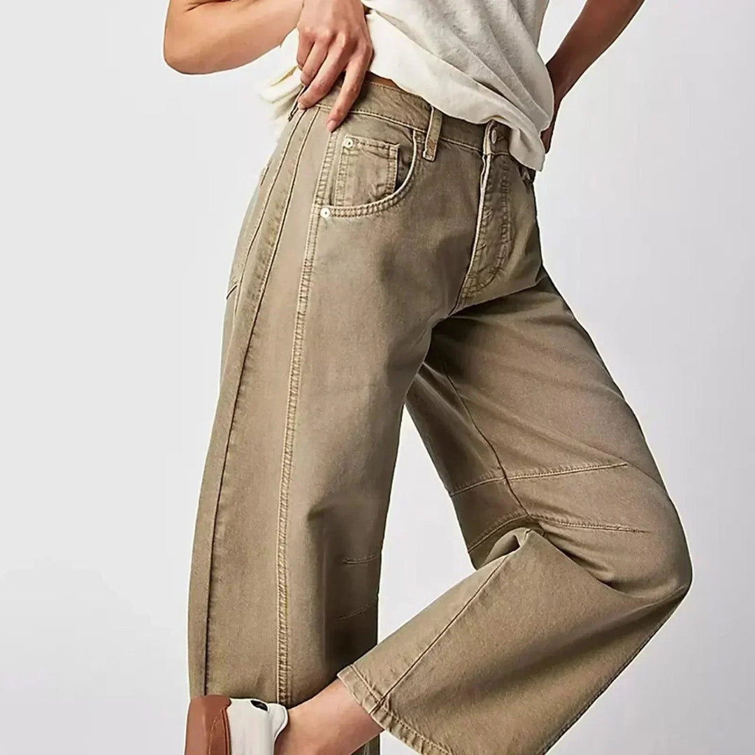Laura -  Women’s High Waisted Wide Leg Cropped Jeans