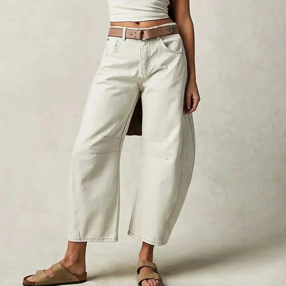 Laura -  Women’s High Waisted Wide Leg Cropped Jeans