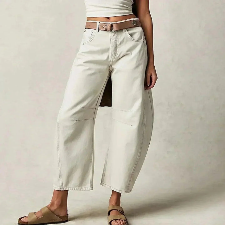 Laura -  Women’s High Waisted Wide Leg Cropped Jeans