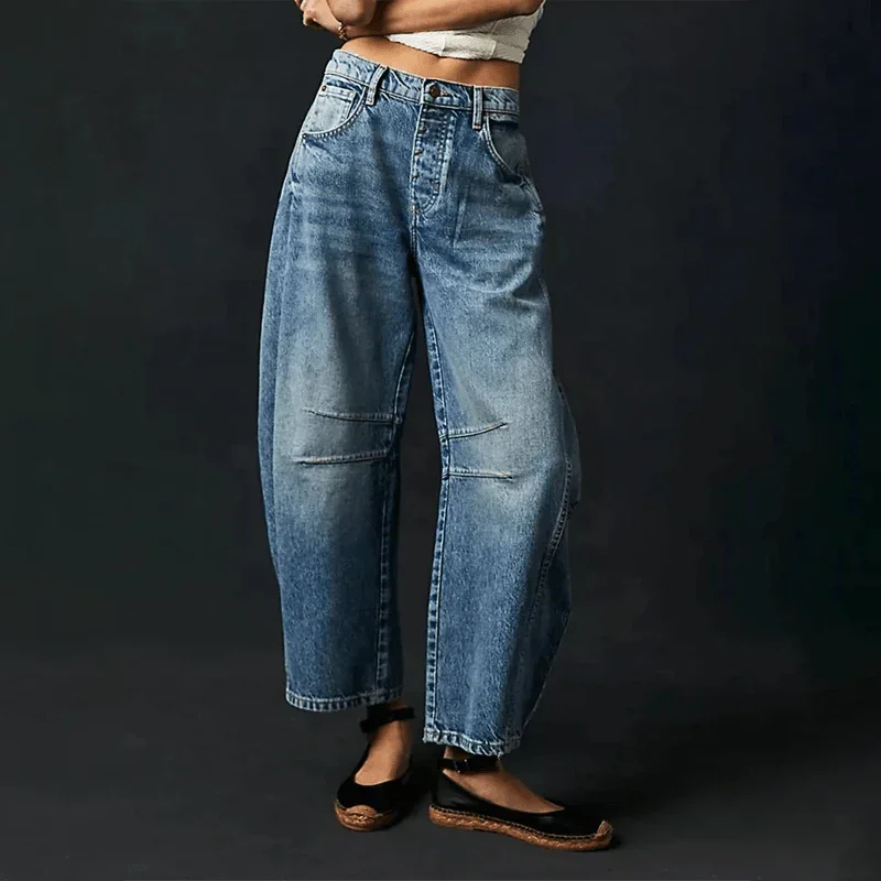 Laura -  Women’s High Waisted Wide Leg Cropped Jeans