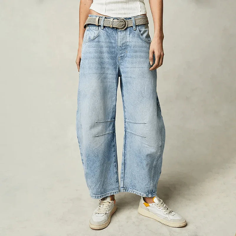 Laura -  Women’s High Waisted Wide Leg Cropped Jeans