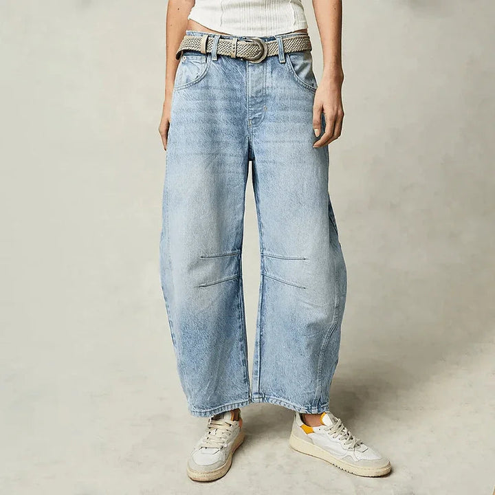 Laura -  Women’s High Waisted Wide Leg Cropped Jeans