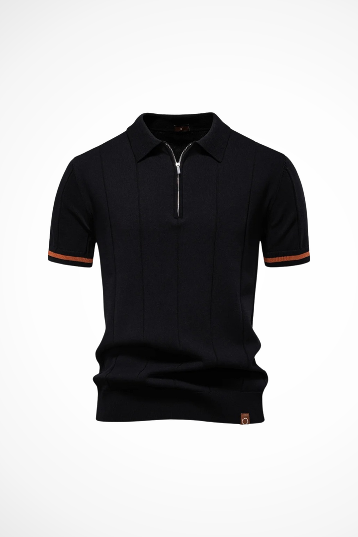Michael - Men Ribbed Knit Quarter Zip Short Sleeve Muscle Fit Polo Shirt