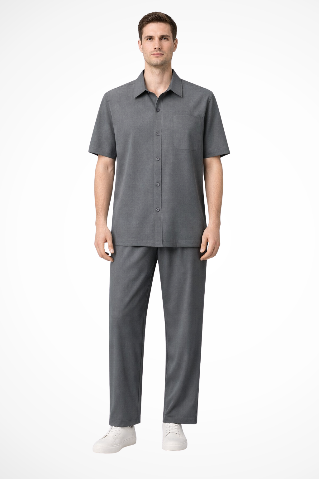Men's Two-Piece Set — Lapel Shirt & Elasticated-Waist Trousers