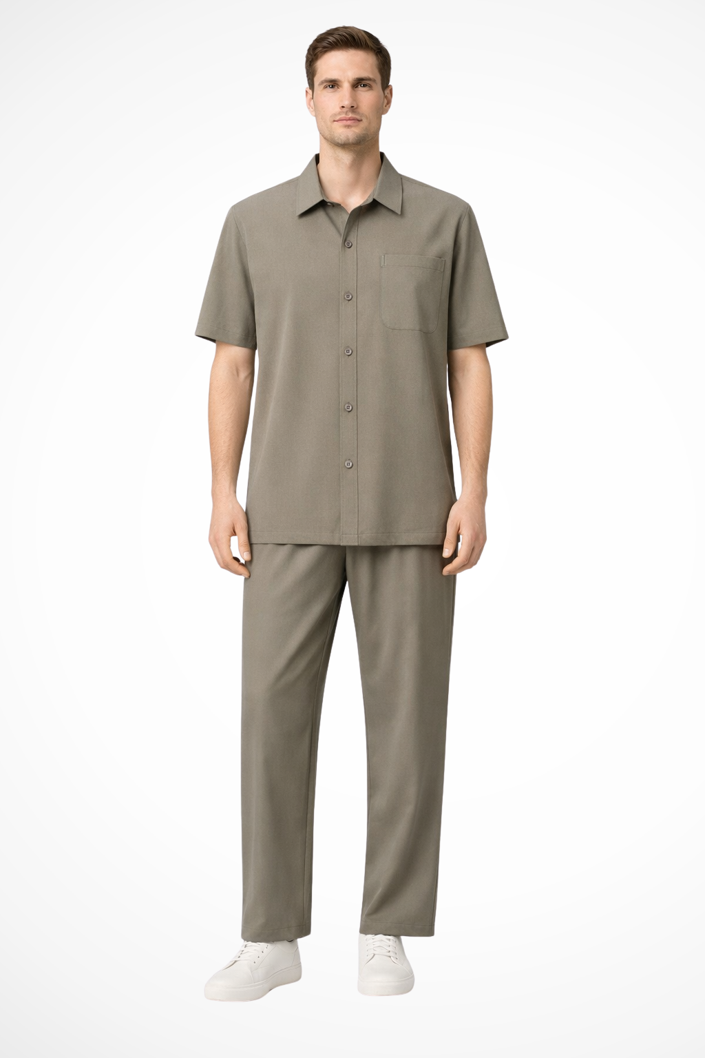 Men's Two-Piece Set — Lapel Shirt & Elasticated-Waist Trousers