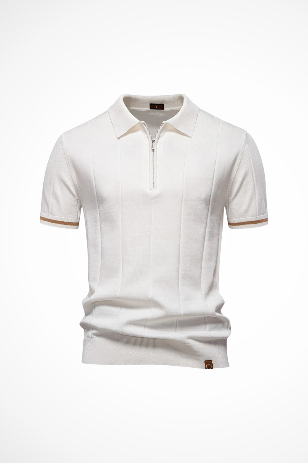 Michael - Men Ribbed Knit Quarter Zip Short Sleeve Muscle Fit Polo Shirt