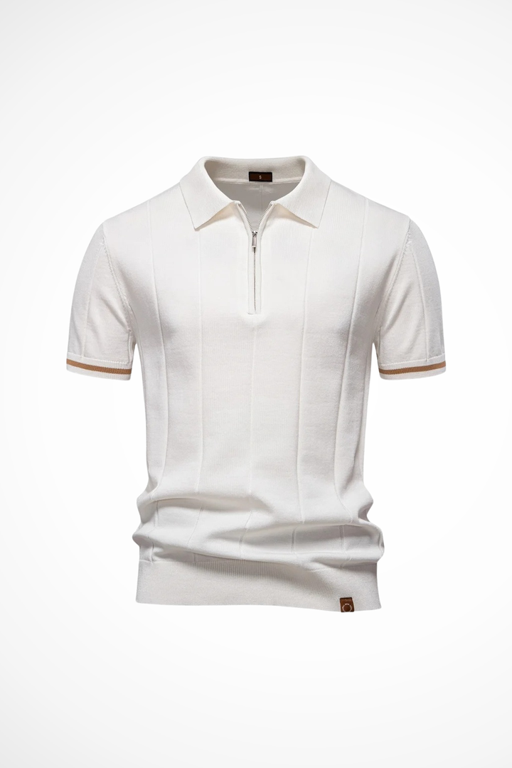 Michael - Men Ribbed Knit Quarter Zip Short Sleeve Muscle Fit Polo Shirt