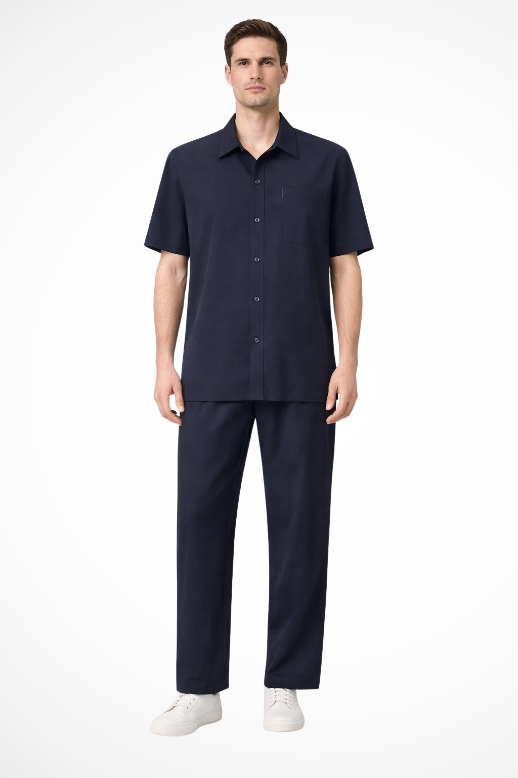 Men's Two-Piece Set — Lapel Shirt & Elasticated-Waist Trousers