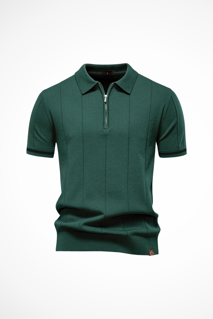 Michael - Men Ribbed Knit Quarter Zip Short Sleeve Muscle Fit Polo Shirt