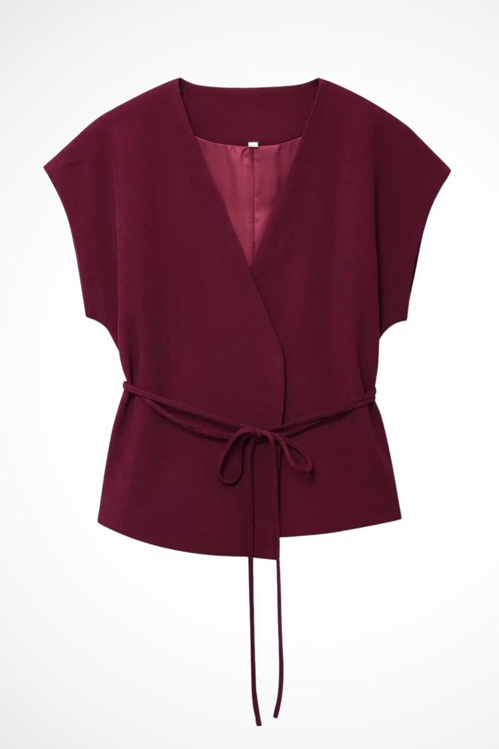 Isadora | Women Sleeveless Belted Wrap Top and Wide Leg Linen Trousers Suit Set