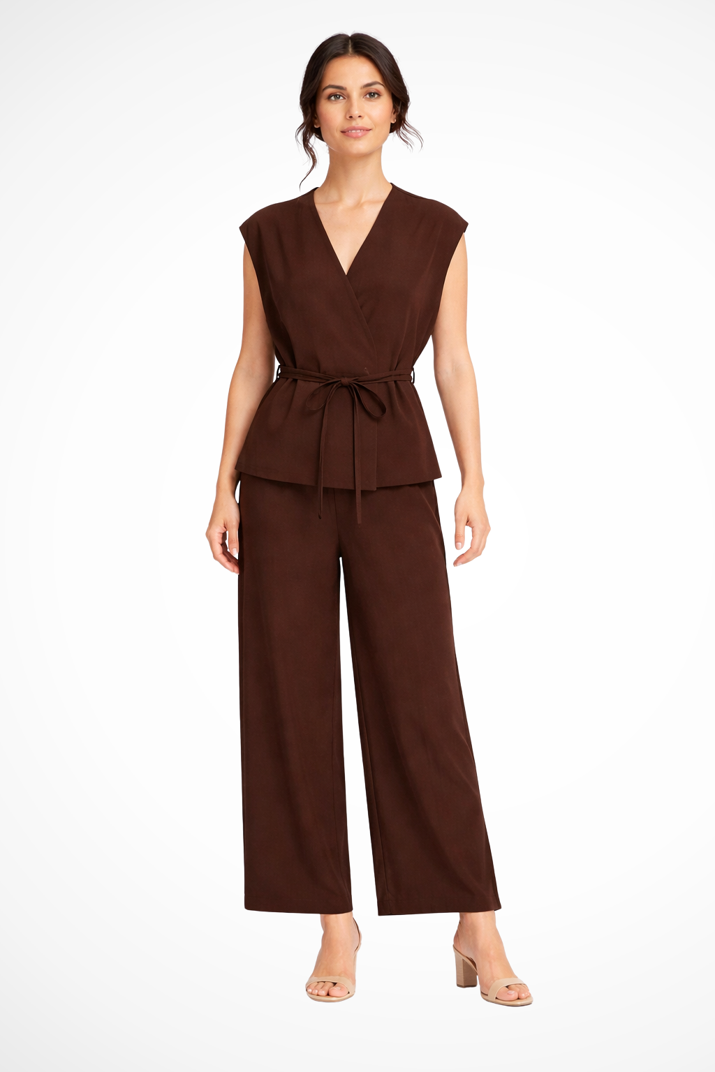 Nova - Women’s Belted Wrap Top & Wide-Leg Trouser Set