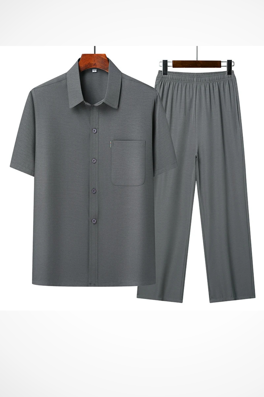 Men's Two-Piece Set — Lapel Shirt & Elasticated-Waist Trousers