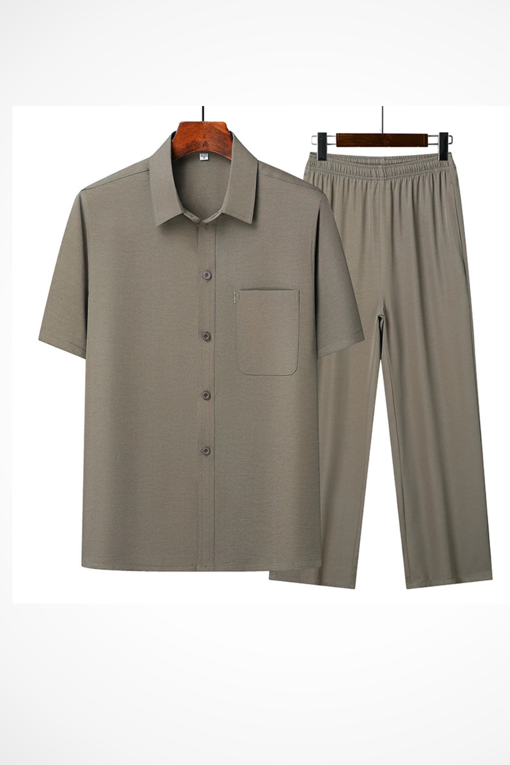 Men's Two-Piece Set — Lapel Shirt & Elasticated-Waist Trousers