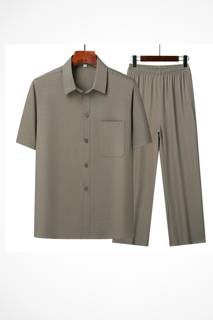 Men's Two-Piece Set — Lapel Shirt & Elasticated-Waist Trousers