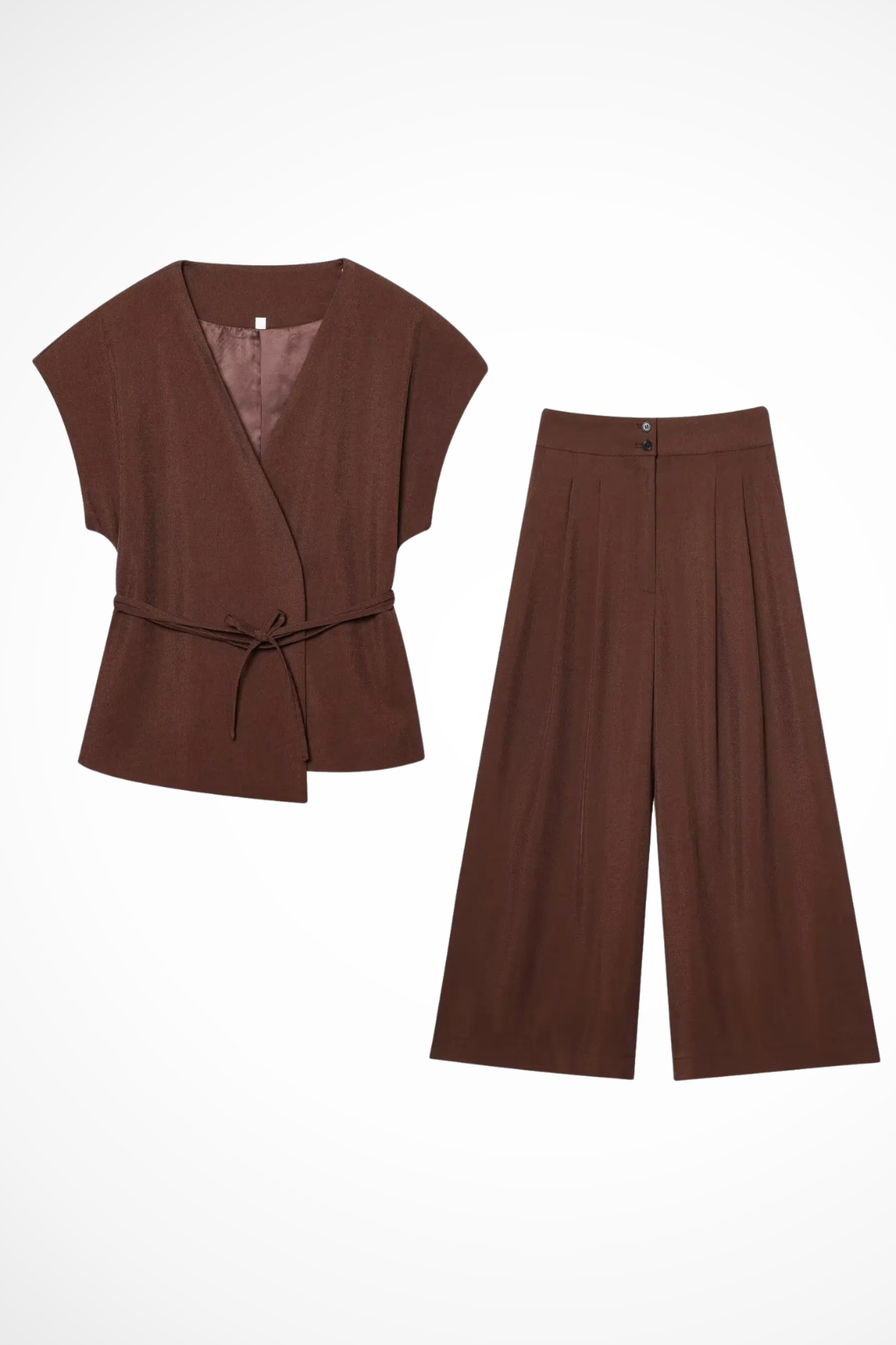 Nova - Women’s Belted Wrap Top & Wide-Leg Trouser Set