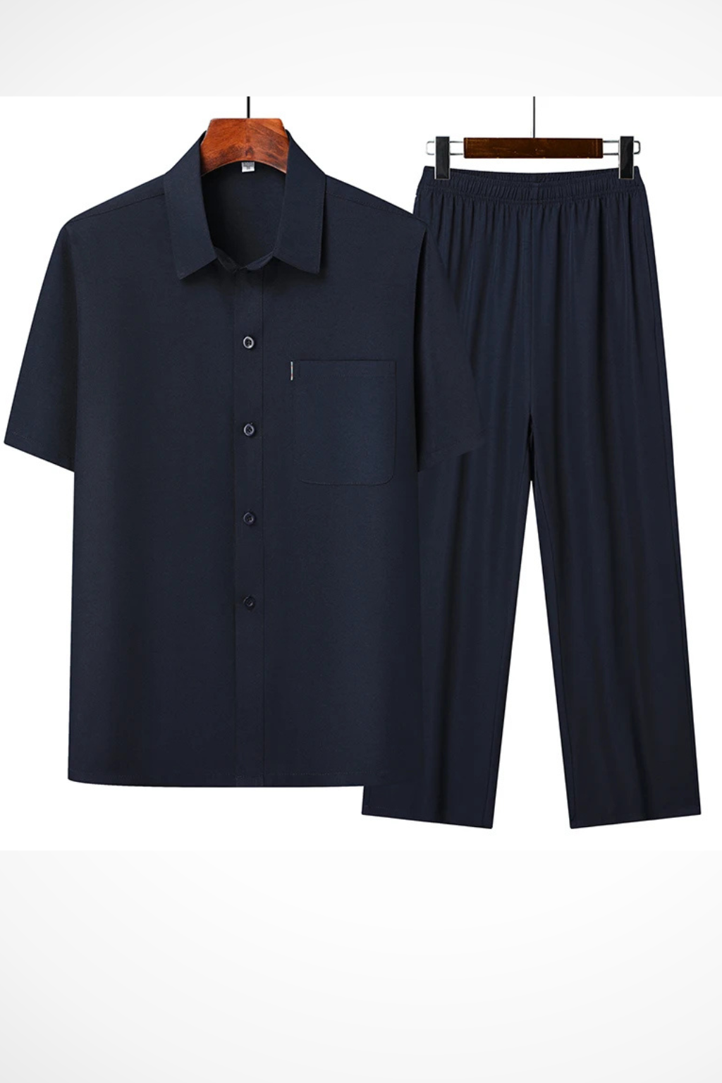 Men's Two-Piece Set — Lapel Shirt & Elasticated-Waist Trousers