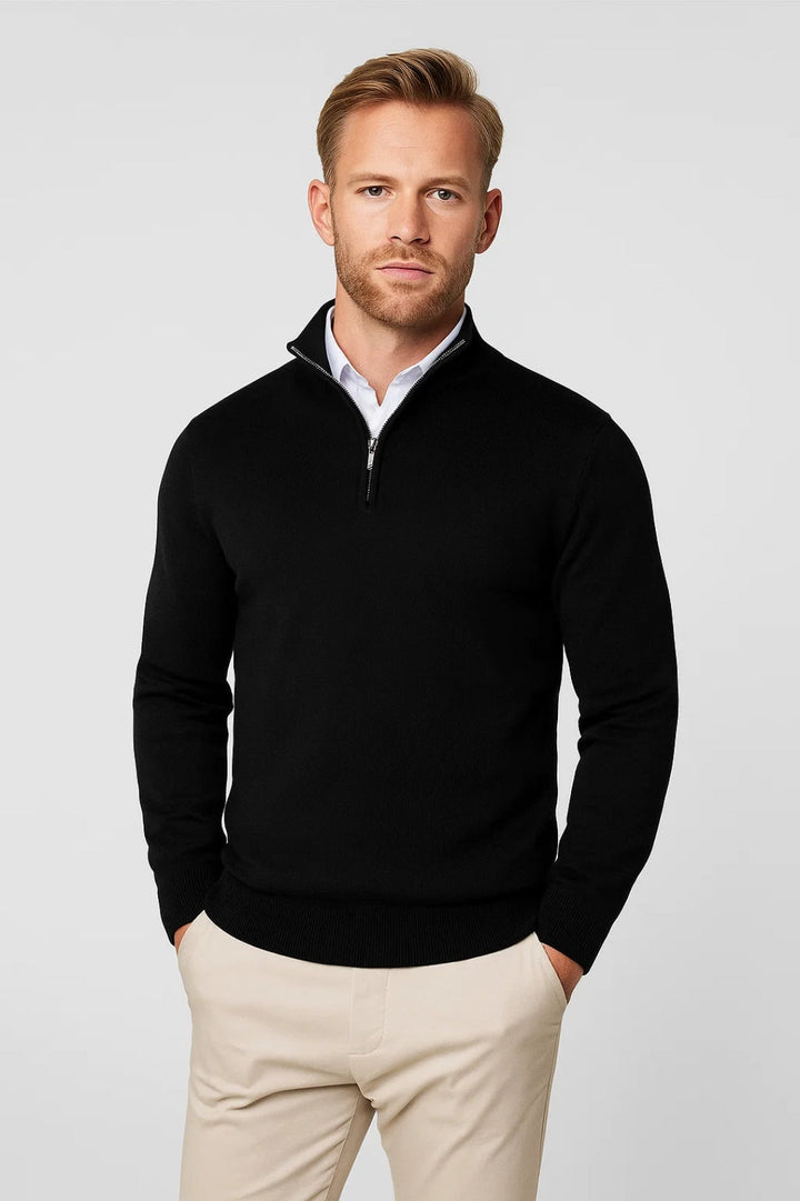 Men’s Half-Zip Knit Sweater with High Collar