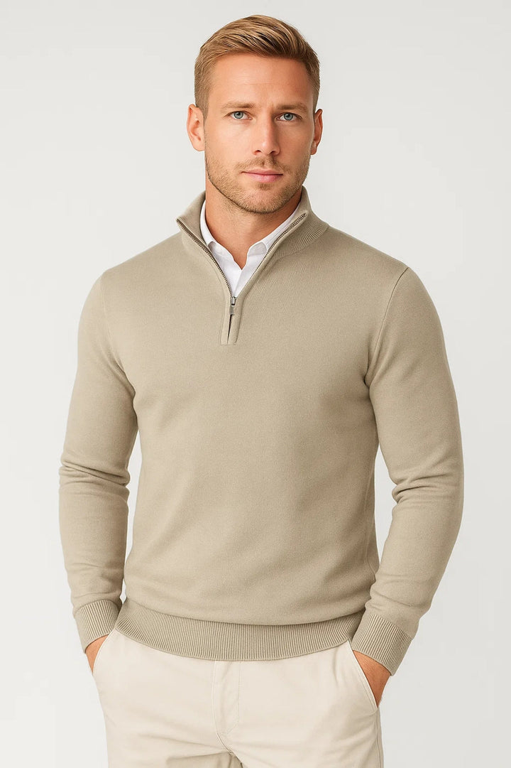 Men’s Half-Zip Knit Sweater with High Collar
