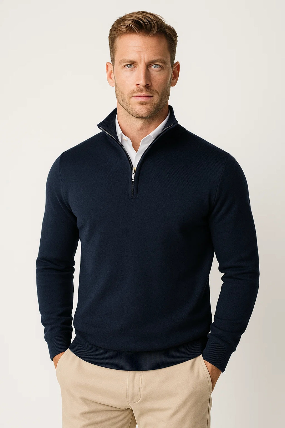 Men’s Half-Zip Knit Sweater with High Collar