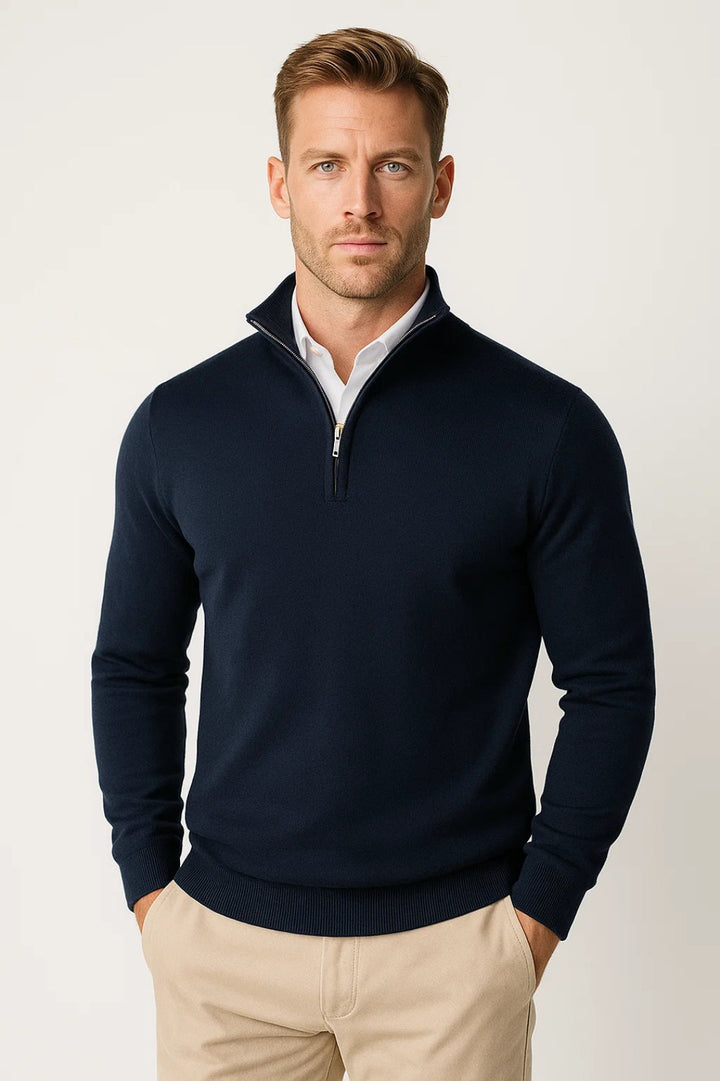 Men’s Half-Zip Knit Sweater with High Collar
