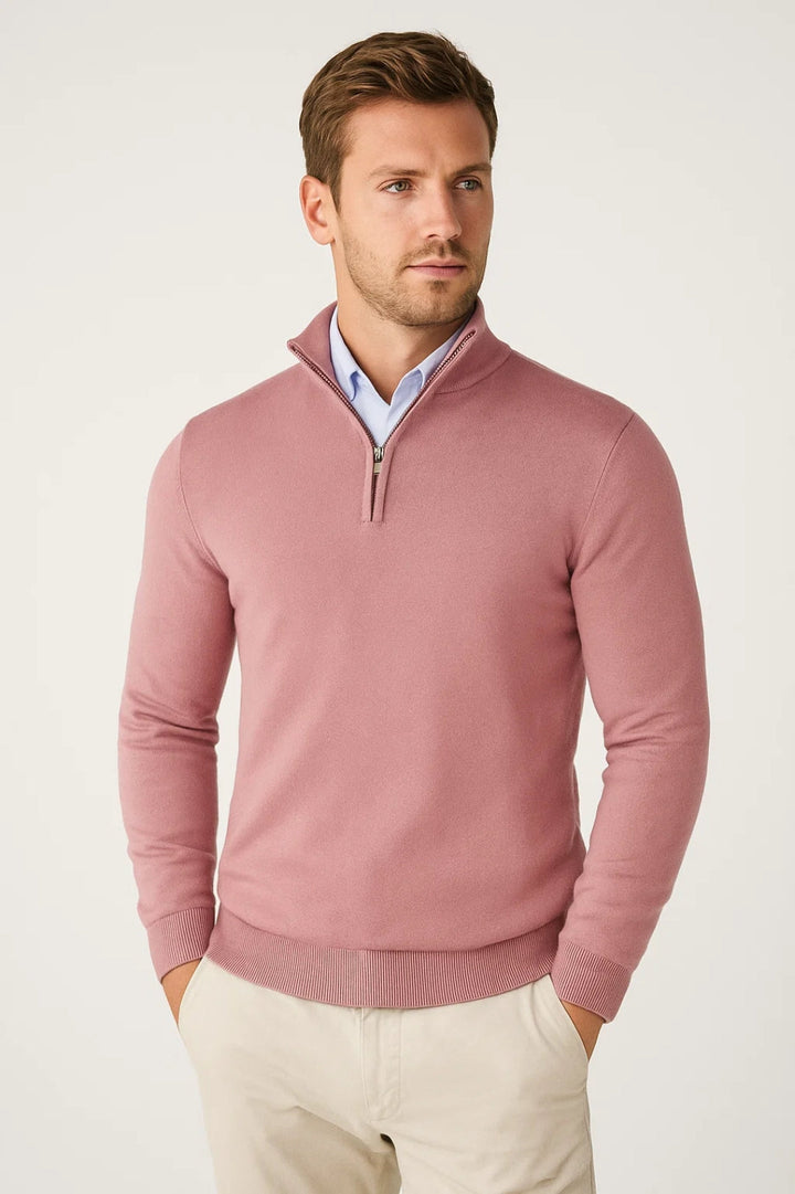Men’s Half-Zip Knit Sweater with High Collar