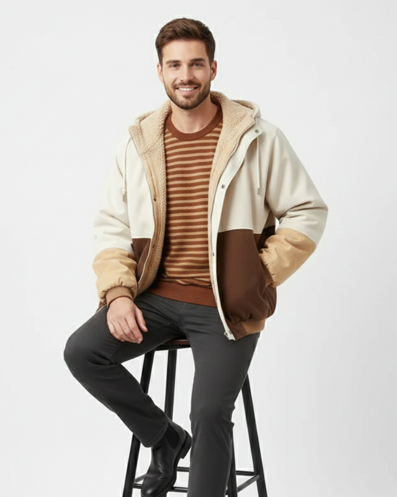 Men's Color Block Patchwork Jacket - Relaxed Fit