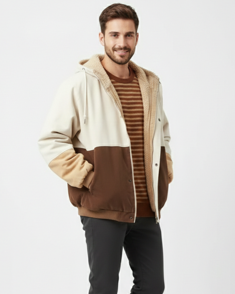 Men's Color Block Patchwork Jacket - Relaxed Fit