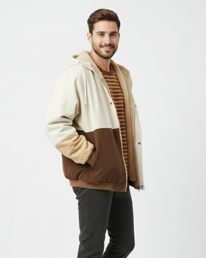 Men's Color Block Patchwork Jacket - Relaxed Fit