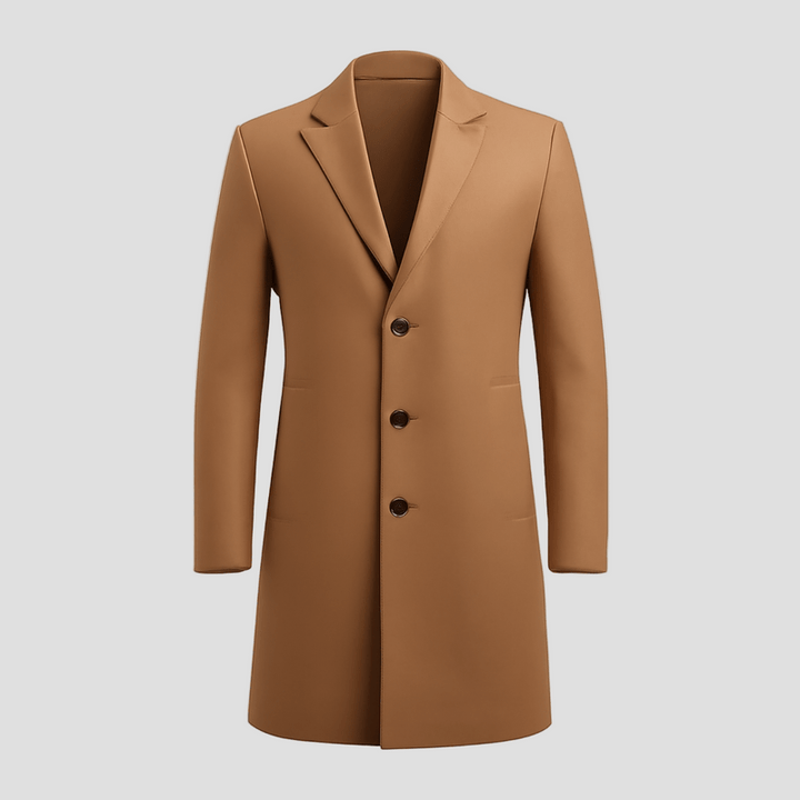Men’s Single-Breasted Mid-Length Coat with Notch Lapel