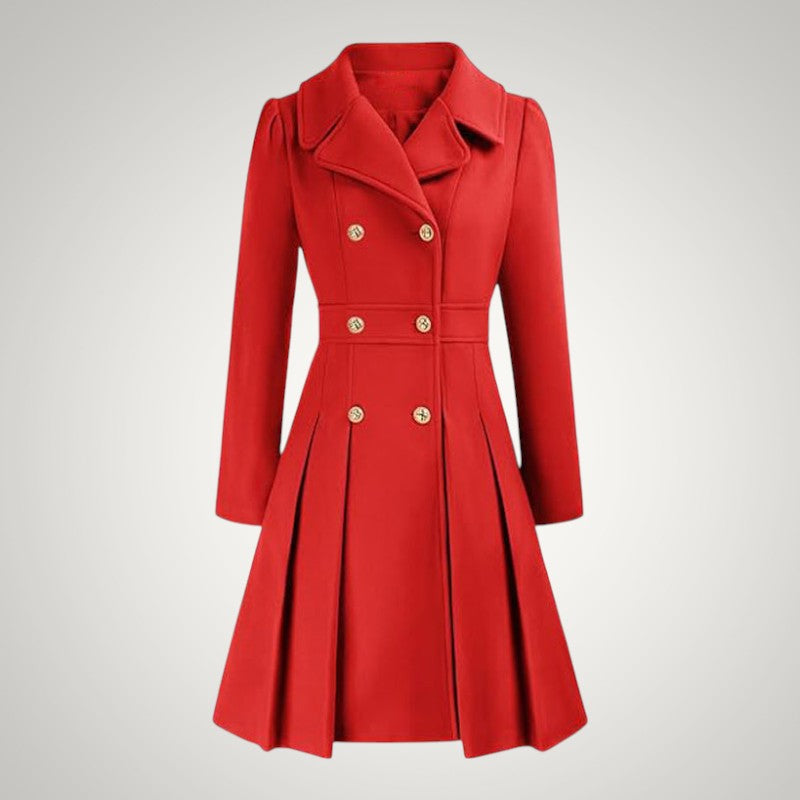 Women’s Tailored Double-Breasted Pleated Trench Coat