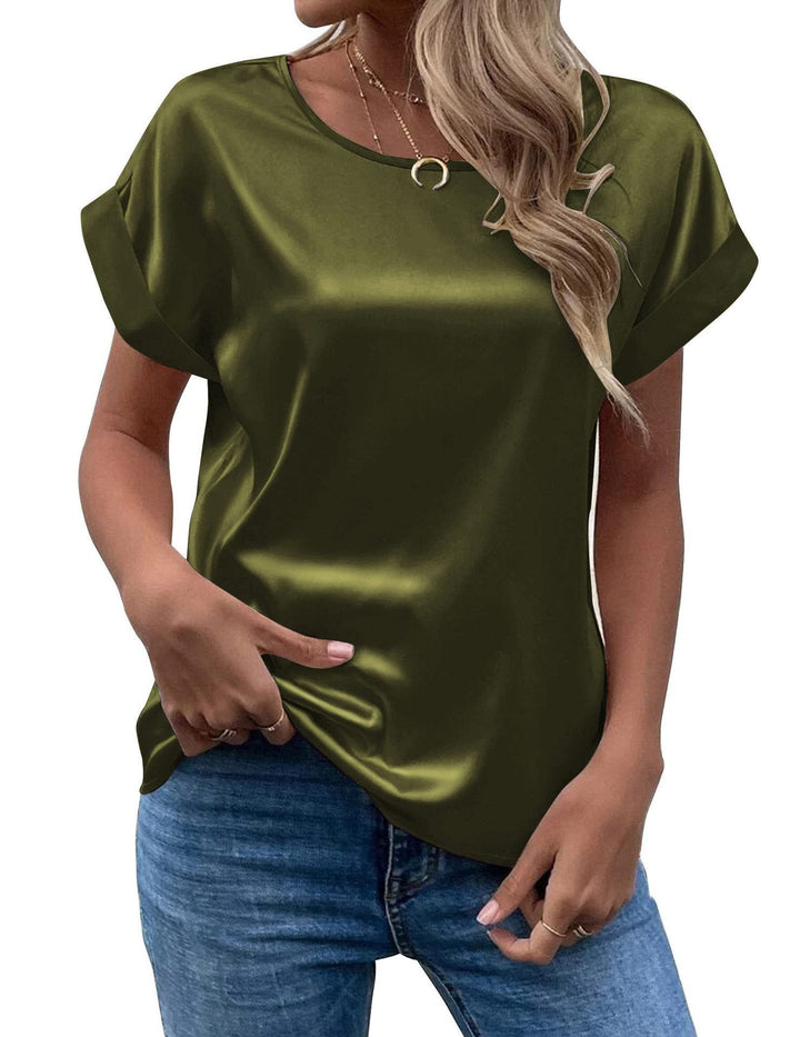 Addy – Satin Rolled Sleeve Blouse