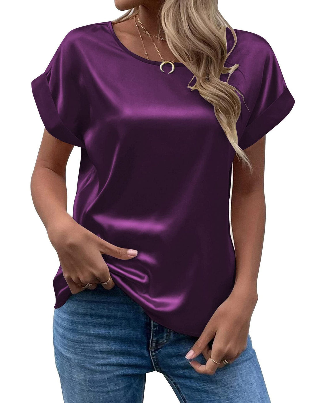Addy – Satin Rolled Sleeve Blouse