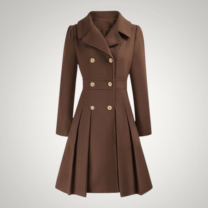 Women’s Tailored Double-Breasted Pleated Trench Coat