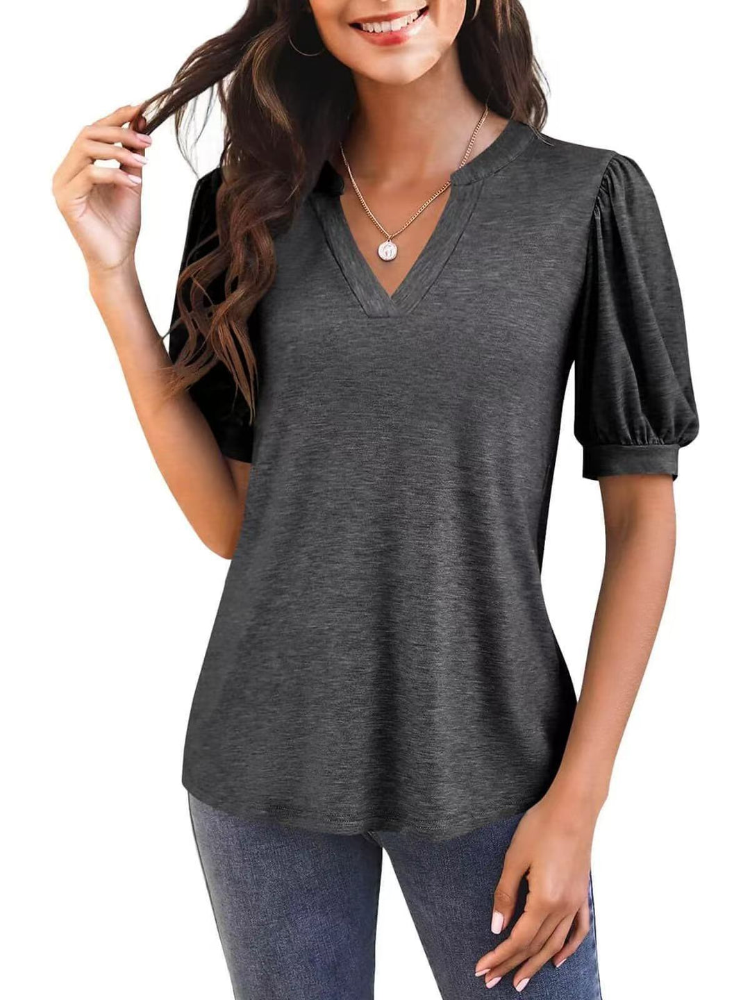 Averyn – Puff Sleeve V-Neck Top