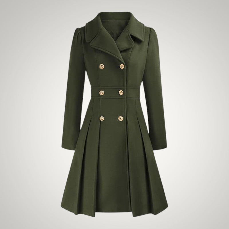 Women’s Tailored Double-Breasted Pleated Trench Coat