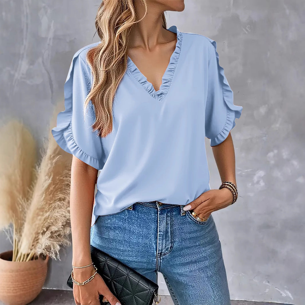 Scarlette – Ruffle Trim V-Neck Blouse