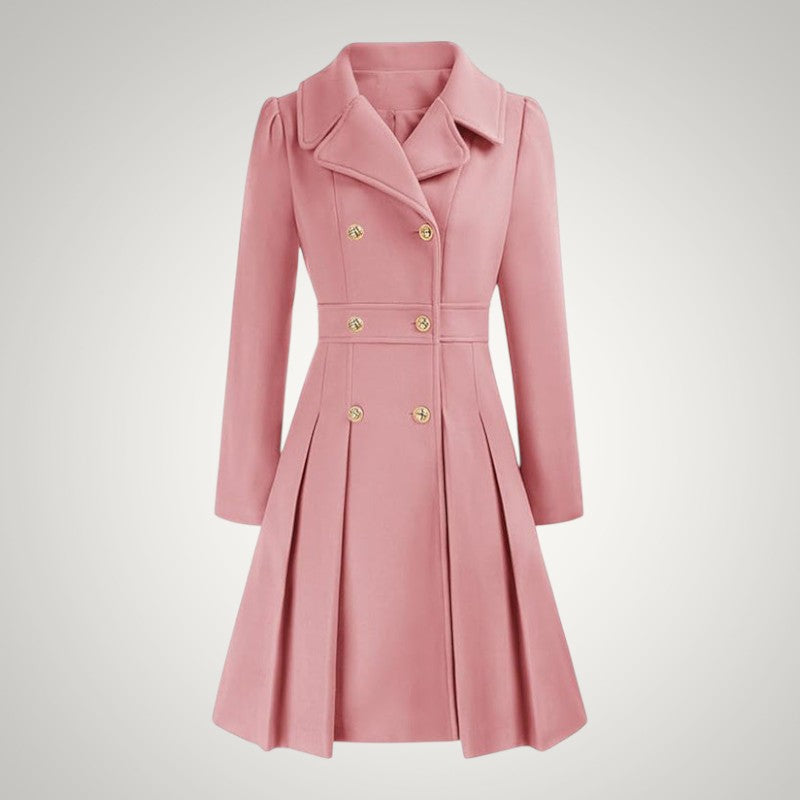 Women’s Tailored Double-Breasted Pleated Trench Coat
