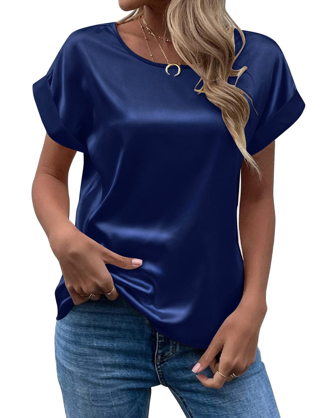 Addy – Satin Rolled Sleeve Blouse