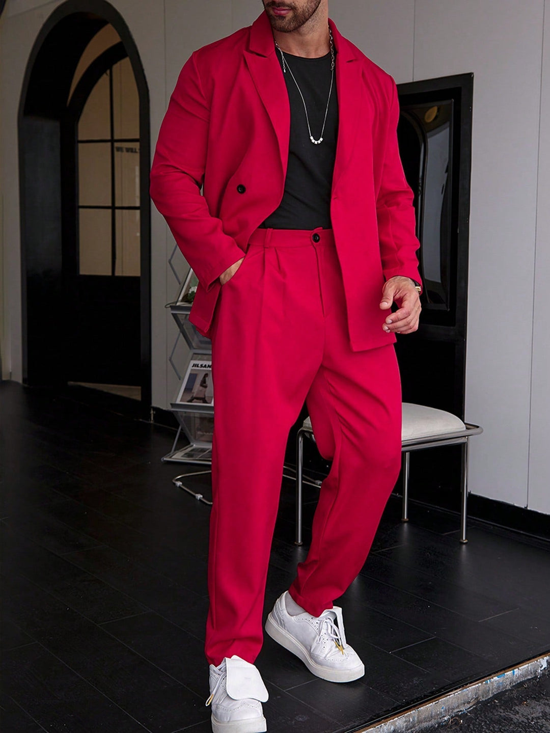 Men's Slim Fit Two-Piece Suit - Peak Lapel Blazer & Pants