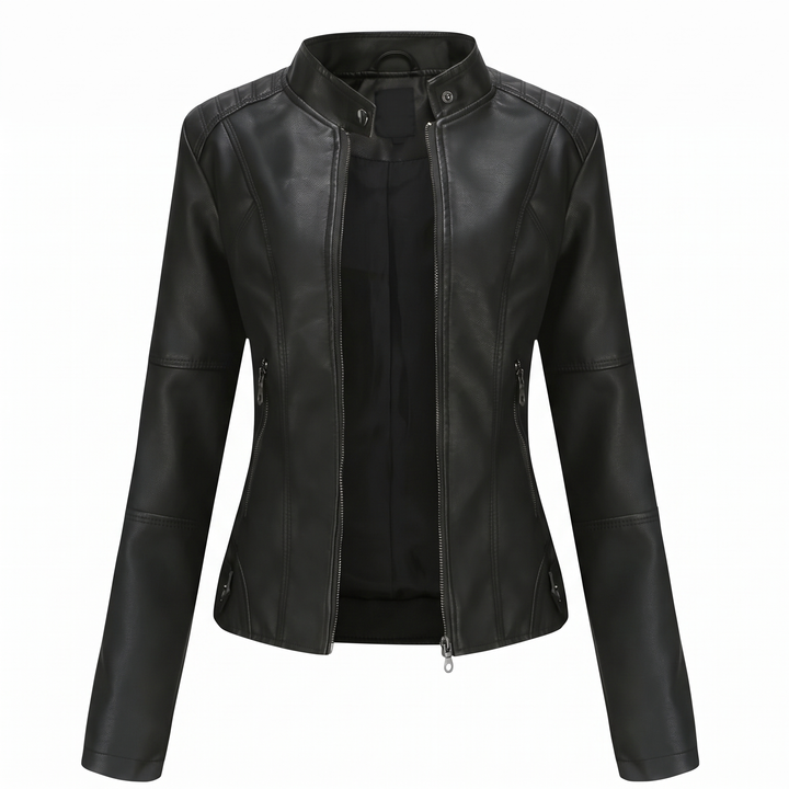 Megan - Women’s Slim-Fit Biker Jacket with Stand Collar & Zip Details