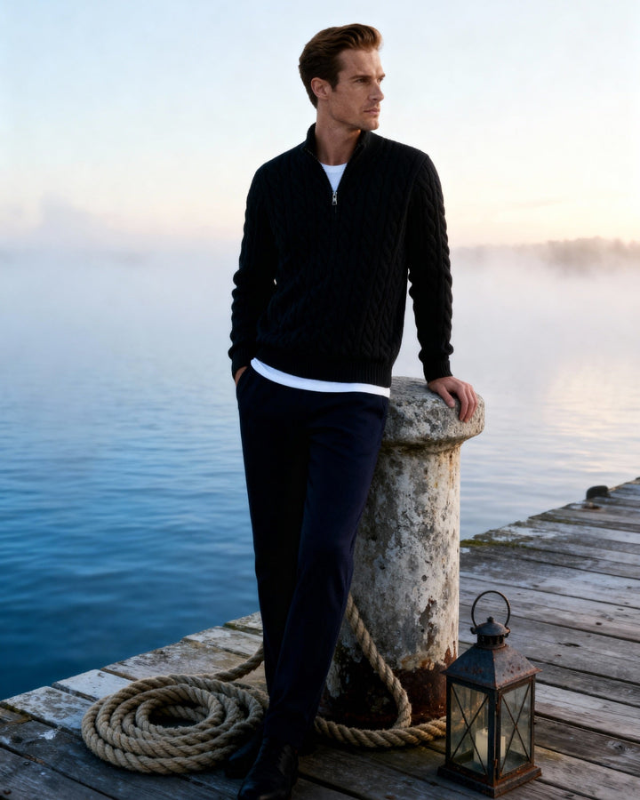 Rowan - Men’s Half-Zip Fine-Knit Jumper with High Collar