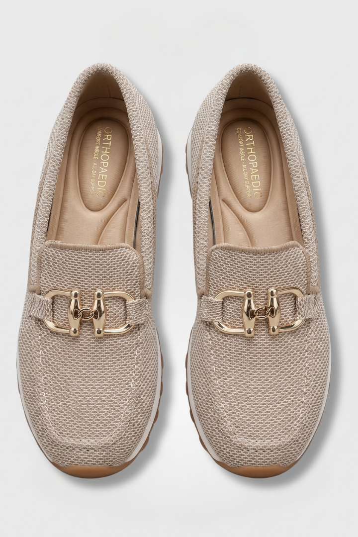 Daniella -  Women’s Knit Slip-On Loafers with Metal Detail