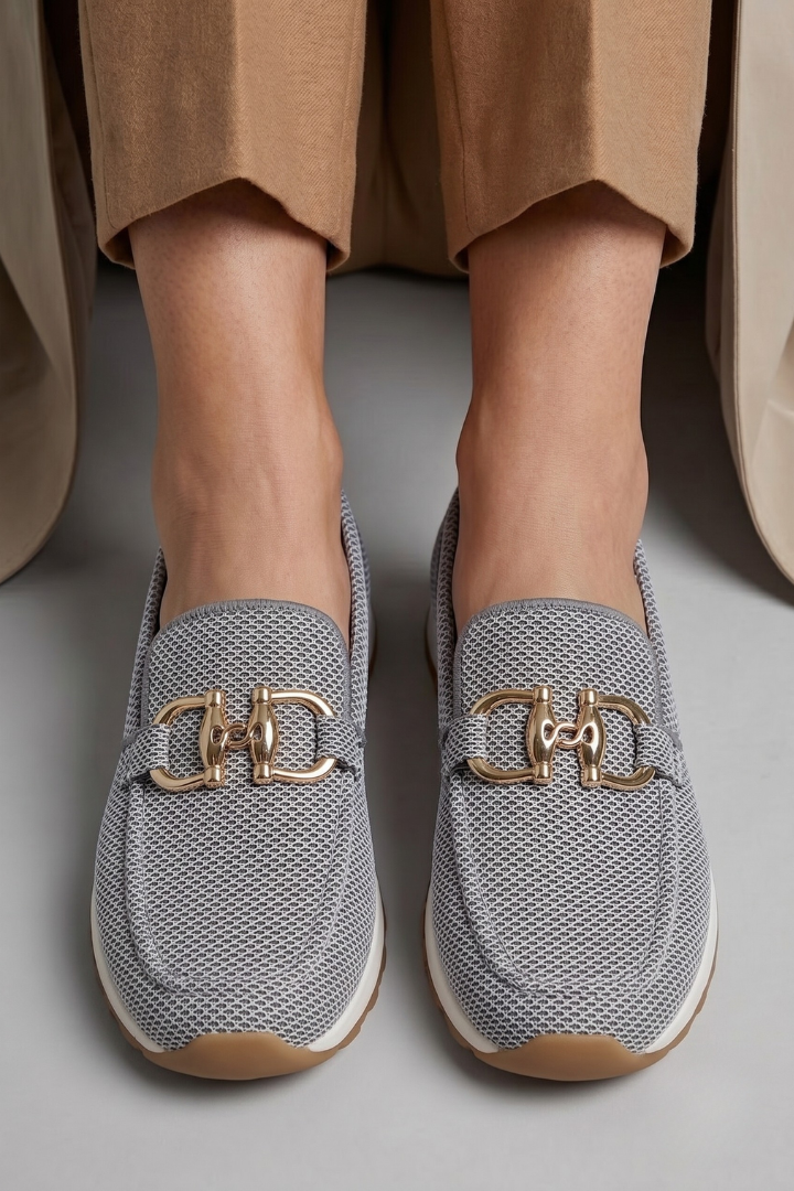 Daniella -  Women’s Knit Slip-On Loafers with Metal Detail