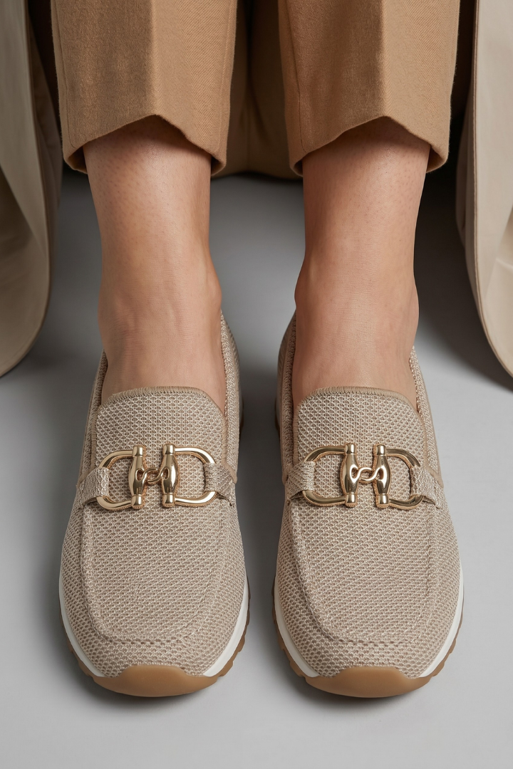 Daniella -  Women’s Knit Slip-On Loafers with Metal Detail