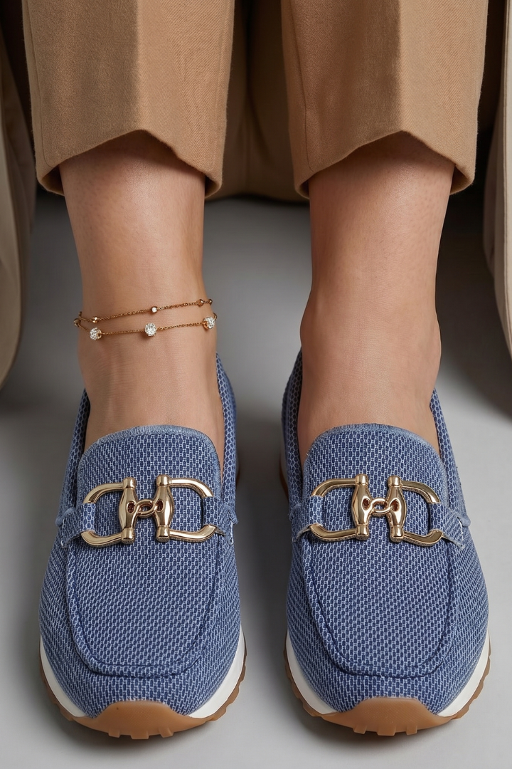 Daniella -  Women’s Knit Slip-On Loafers with Metal Detail